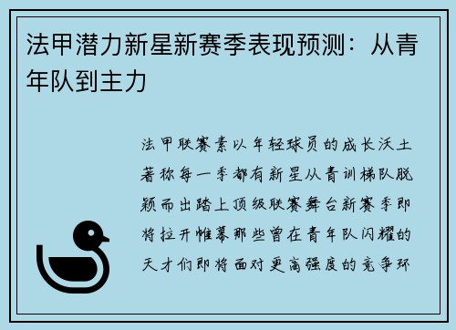 法甲潜力新星新赛季表现预测：从青年队到主力